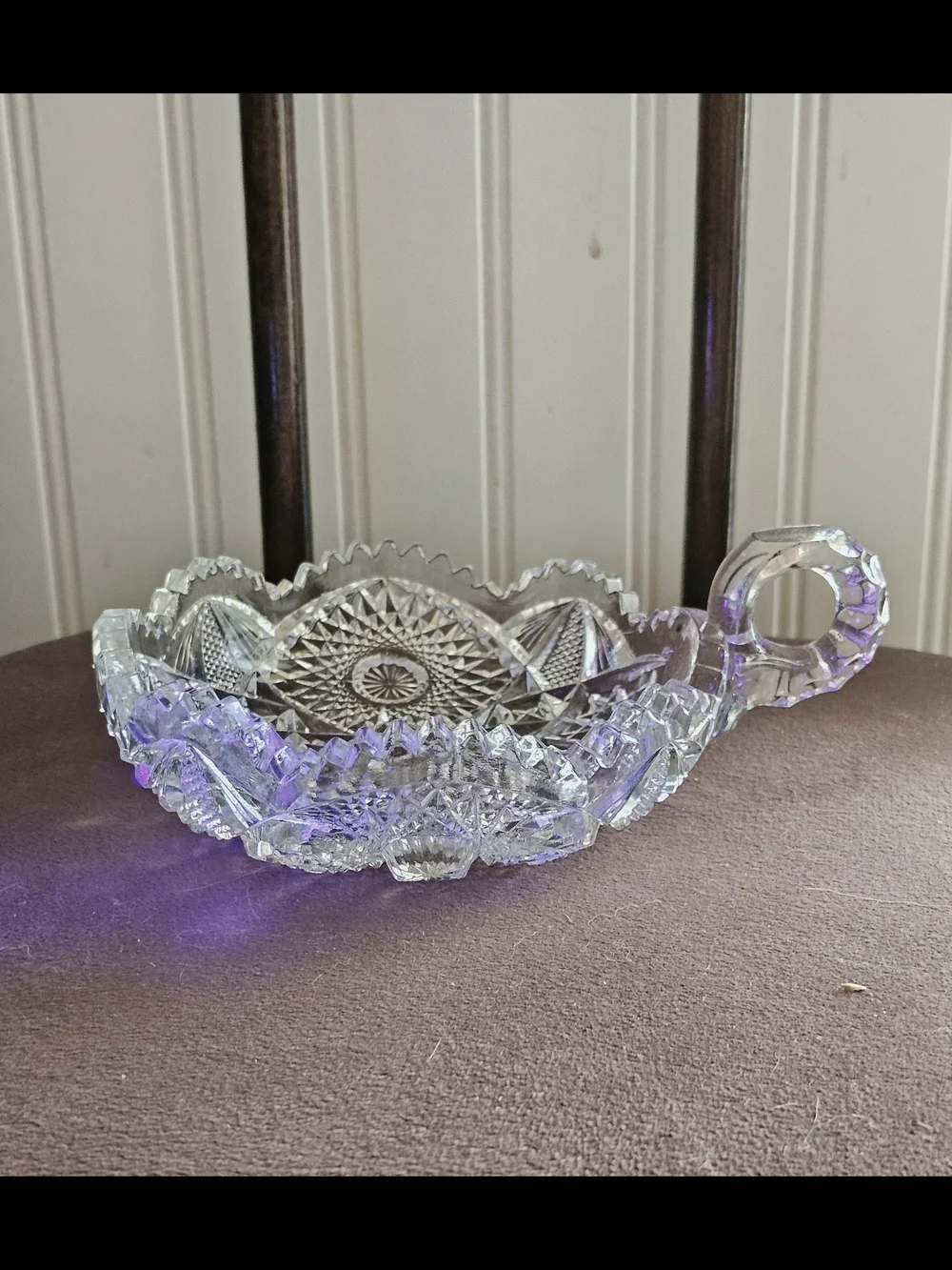 Antique Nappy Bowl. Pressed Glass Decorative Serving Bowl - Clear Crystal Effect